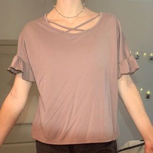 Lavender Blouse Ruffled Sleeve Criss Cross Chest